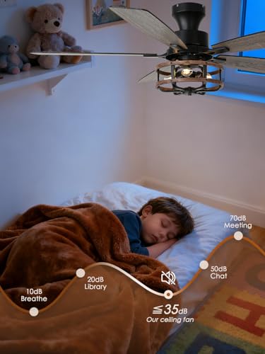 Image of 52 Inch Flush Mount Farmhouse Ceiling Fan with Light and Remote Control