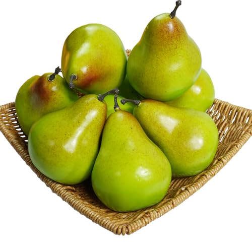 Bairdish 9 Pack Fake Pears Artificial Fruits Realistic Pear Ornaments for Photography Props Fruit Bowl Lifelike Faux Fruit for Home Decor Kitchen Table Living Room Party Decorations (Green)
