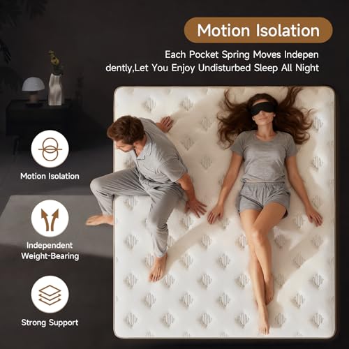 MOOA 12 Inch Queen Mattress - Mattress Hybrid Cooling Gel Memory Foam & Pocket Coils,Medium Firm Mattress in a Box for Ergonomic Spinal Support,Motion Isolation & Edge Support for Side & Back Sleepers