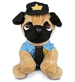 DolliBu Pug Dog Police Officer Plush Toy - Super Soft Sitting Pug Dog Cop Stuffed Animal Dress Up with Cute Cop Uniform & Cap Outfit Gift for Law Enforcement, Sheriff, Security Guard - 10 Inches