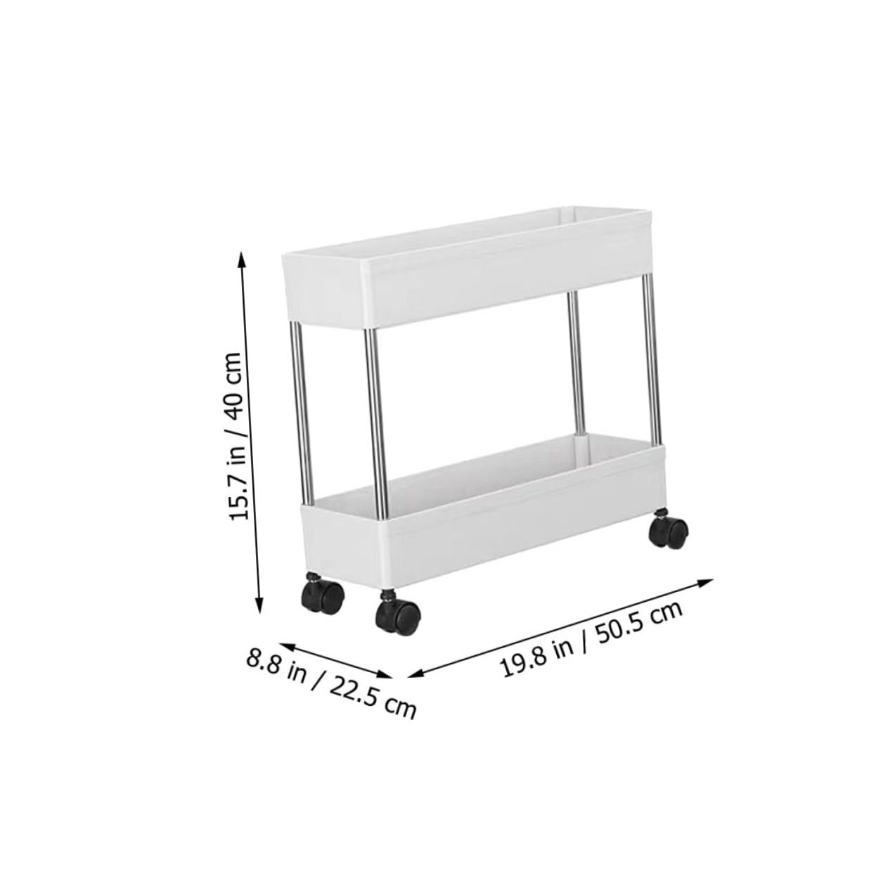 Carrello Multiuso a 3 Livelli Bianco in Plastica e Ferro, Ruote, Salvaspazio, per Bagno e Lavanderia, Scaffale Mobile