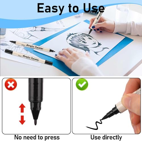 Maxmoc Textilstifte Waschmaschinenfest,6 Stück Acrylstifte Weiß,1-5mm Dual Tip Textilmarker,Wasserfeste Stoffmalstifte Textilfarbe Schwarz für T-Shirt Stoffbeutel Basteln (Schwarz) – Bild 5