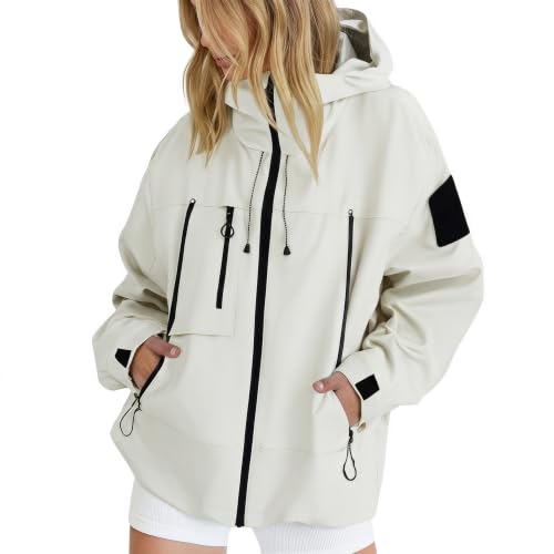 Image of Lightweight Waterproof Jacket Womens, Breathable Hooded Raincoat, Softshell Jacket with Zipper, Packable Windbreaker for Hiking, Travel, Running, Cycling & Outdoor Activities, for Spring Fall Winter