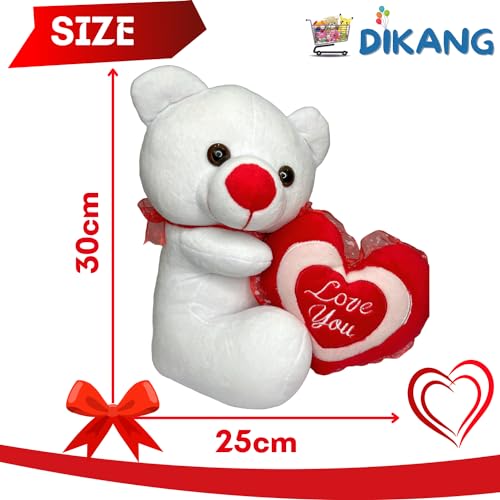 Image of DIKANG Premium Teddy Bear with Love for Valentine's Day Gift | Valentine Gift for Boyfriend /Girlfriend /Husband /Wife - 30cm (White)