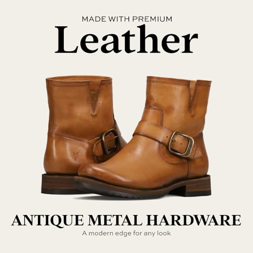 Image of Frye 5 inch Veronica Booties for Women - Full-Grain Brush-Off Leather with Antique Metal Hardware and Rubber Outsole, Genuine Stitch Welt Construction