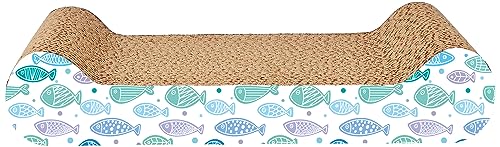 Image of Amazon Basics Cat Scratch Pad With Catnip | For Indoor Cats & Kittens | Double-Sided Corrugated Cat Scratcher Cardboard | 15 x 8.9 x 3 cm | Brown and White