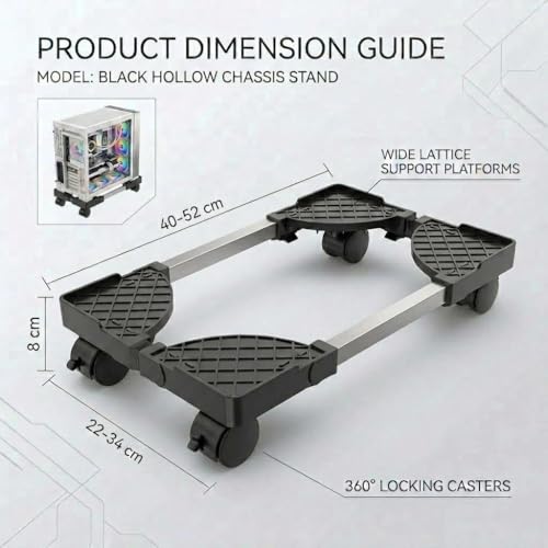 Miniatura 2 de Zbozzba Soporte Para Pc, Soporte Cpu Móvil, Soporte Ajustable Universal, Soporte De Escritorio Para Ordenador De 4 Ruedas, Para Gamers, Hogar, Oficina-Hueco Negro
