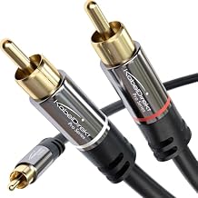 KabelDirekt RCA/Phono Y Cable 20ft Long 1 to 2 RCA/Phono, Stereo Audio Cable Coax, Male/Male Plugs, Analog/Digital, Adapter for subs/amps/Hi-Fis/Home Theater/receivers, Black