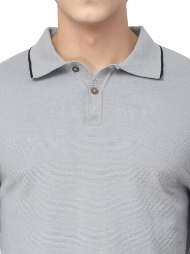 Image of Kalt Mens Basic Solid Full Sleeves Polo Cotton Blend Knitted Regular Fit Polo-Neck T-Shirts with Collar Stylish