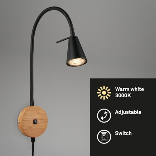 Lámpara de pared interior para leer en la cama aplique de madera negra con enchufe 3