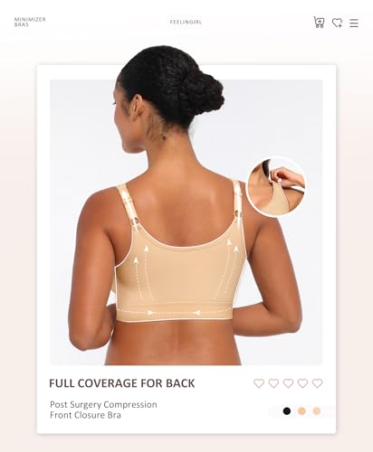 Image of FeelinGirl Minimizer Bras Post Surgery Compression Front Closure Bra Wirefree Mastectomy with Adjustable Straps
