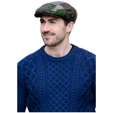Irish Tweed Patch Cap, Trinity Style, 100% Irish Wool, Made in Ireland, Medium Cover