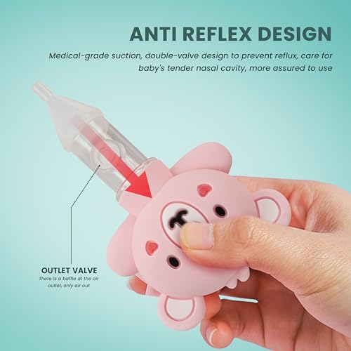 Image of Baybee Newborn Nasal Aspirator - Silicone Baby Nose Cleaner & Snot Sucker | Reusable Mucus Remover with Anti-Reflux Protection | Gentle Cold Relief for Infants & Toddlers (Pink)