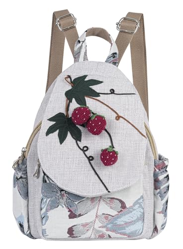 Image of Womens Cotton Hemp Cloth Backpack Boho Vintage Embroidered Casual Purse Handbags Messenger Bag Iris Flower