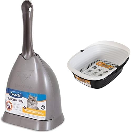 Petmate Scoop N' Hide Cat Litter Scoop with Holder & Arm & Hammer Large Sifting Litter Box Tray with Microban Cat Care Bundle