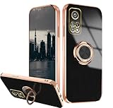 Wousunly Compatible with Xiaomi Mi 10T Case Ring Holder Magnet Green, Phone Case for Mi 10T Pro Case Silicone Shockproof Plate Luxury Slim Cover (Black)