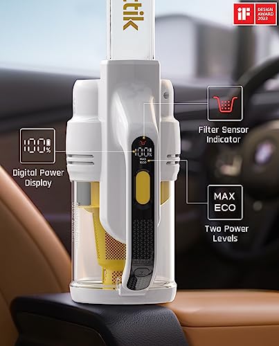 Fanttik V9 Mate Cordless Car Vacuum, 13000Pa Suction Power, 2-Hour Fast Charge, LED Display&LED Light, Portable Hand Vacuum for Car, Office Desk, Keyboards (White)