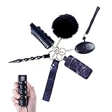Safety-Defense Keychain Set for Women Girls, Cute Personal Protection Wristlet Key Chain with Spray, Wrist Lanyard, Personal Security Alarm, Kubaton / Window Breaker, Pom Pom Ball and Chapstick Holder