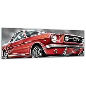Bilderdepot24 foto op glas – Mustang Graphic – rood 90 cm x 30 cm