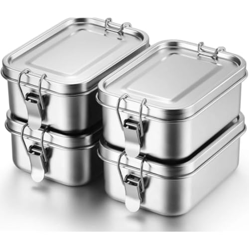 ステンレススチール製長方形キムチ食品保存容器、ステンレススチール 食品保存容器セット、キッチン収納ボックス | 再利用可能な金属製ランチスナックボックス 、食品準備容器 蓋付き 冷凍庫&食器洗い機対応 | 550/850ml/1400ml/2400ml |