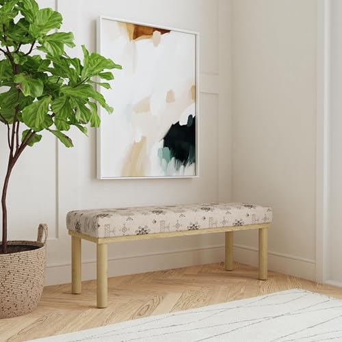 Image of HomePop 47.5 inch Oslo Bench - Cream Contemporary Global Pattern