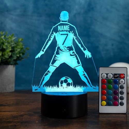 Optechvisual Personalisierte Fußballlampe LED-Tischlampe, Fußball Spieler Geschenk mit Name, dimmbar mit 16 Farben, Leuchte Tischleuchte Nachtlicht Kinder Geburtstag, mit Fußball-Motiv für Fans