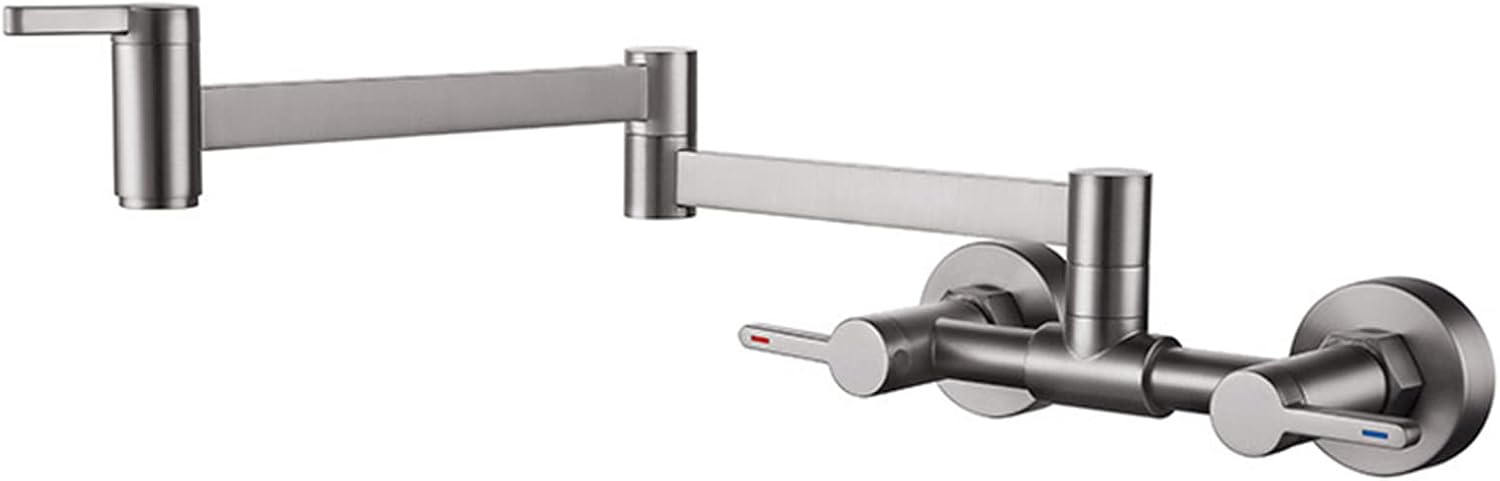 Pot Filler Faucet,Wall Mounted Three Handle Double Joints Free Rotating Kitchen Sink,Brass Modern Folding,Gold(Black)