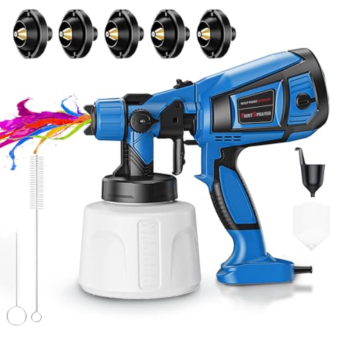 TOPALL Pistola Pintura Electrica,Pistola para Pintar Paredes y Techos,850W 32000PRM 1400ML HVLP Pistola Pintar Electrica Pulverizador de Pintura,con 5 Boquillas y 3 Patrones