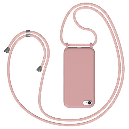 Coqinen Funda para iPhone 7/ iPhone 8/ iPhone SE 2022 2020 con Cuerda, Carcasa Silicona con Cordón Correa Colgante Ajustable Collar Moda Teléfono Case Cover, Anti-Choque Anti-arañazos, Rosado