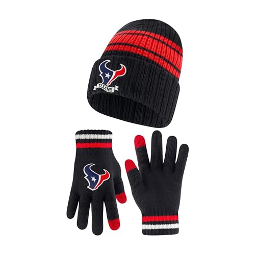 Ultra Game Youth NFL Official Super Soft Team Stripe Winter Beanie Knit Hat with Warm Touch Screen Gloves