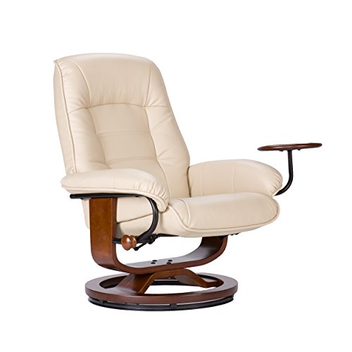 Bonded Leather Recliner and Ottoman - Taupe