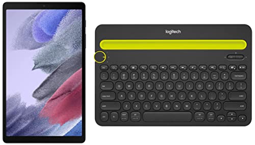 Image of Samsung Galaxy Tab A7 Lite 22.05 cm (8.7 inch), Slim Metal Body, Dolby Atmos Sound, RAM 3 GB, ROM 32 GB Expandable, Wi-Fi-only Tablet, Gray + Logitech K480 Bluetooth Keyboard