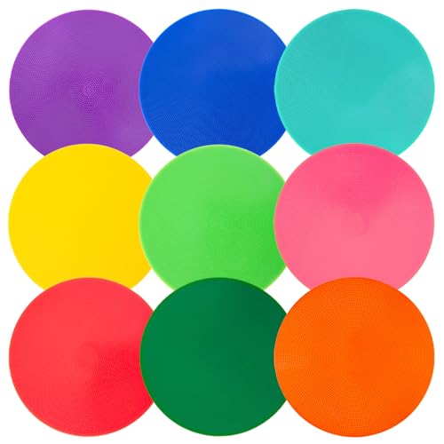 LZKIB Spot Markers 9 Inch 9 Pcs Non Slip Rubber Floor Markers Flat Field Cones Poly Dots for Soccer Basketball Sports Speed Agility Training and Drills