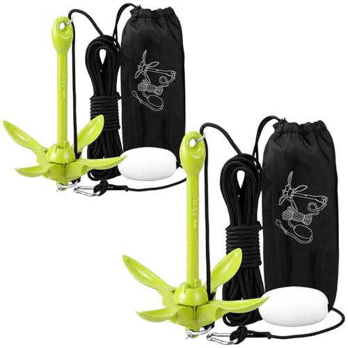 Image of Lounsweer 2 Pack 1.5 /3.5 lb Marine Kayak Anchor Kit Folding Grapnel Anchor Kit Boat Kayak Fishing Accessories for Small Boats Kayaks Canoe Paddle Boards