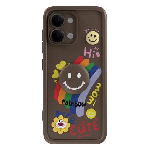 Image of Pikkme Back Cover for Vivo Y11 5G / Vivo T5 Lite 5G | Soft Silicone| Cute Rainbow Smile & 3D Cartoon Flower Design | Shockproof Raised Camera Protection Bumper Case (Brown)