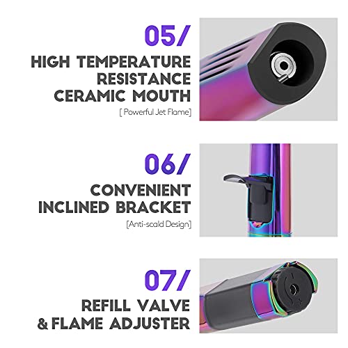 Brispon Torch Lighter, Refillable Butane Lighter Windproof Jet Flame Lighter With Fire Lock Bracket Visible Gas Window For Grill Bbq Candle Cooking Camping (Butane Not Included) (Rainbow) #TOP3