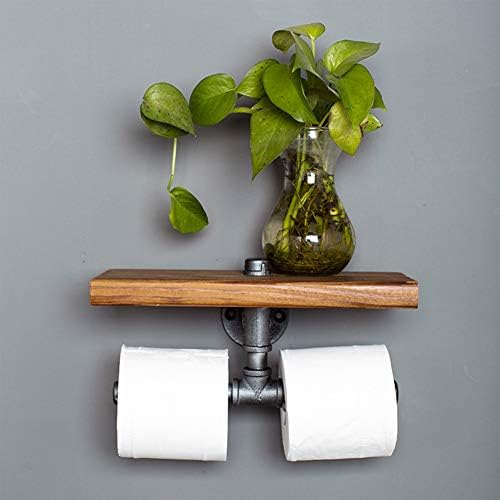 LHXY Industrial Toilet Roll Holder with Shelf, Wall Mounted Toilet Paper Holder, Vintage Bathroom Accessories, Rustic Home Décor