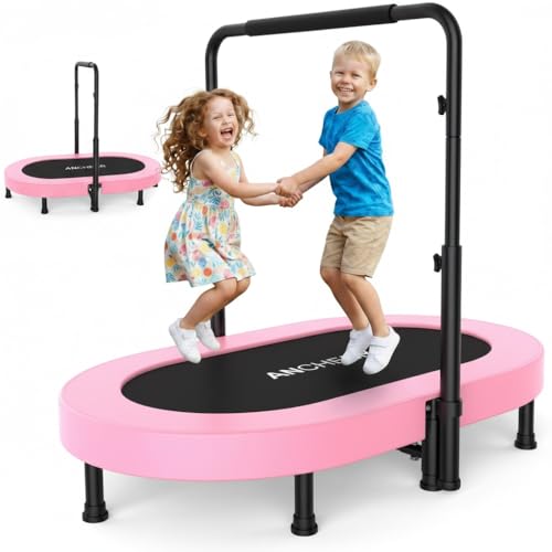 ANCHEER 56" Double Mini Trampoline for Kids, Mini Rebounder with 5-Level Adjustable Handle, Parent-Child Trampoline for Kids, Max Load 220lbs, Fun for Indoor/Outdoor - image 1