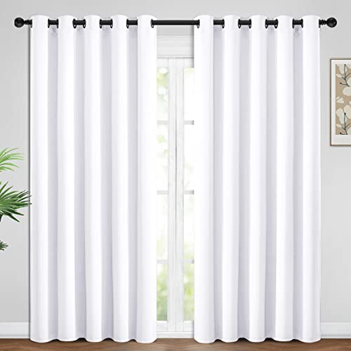 Yakamok Blackout Curtains Room Darkening Thermal Insulated Window Panels,Solid Grommet Top Drapes for Bedroom/Living Room(62Wx84L, Pure White, 2 Panels)