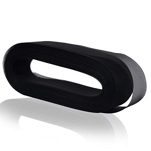 Tresse Crin de Cheval - Rouleau Ruban Décoratif 45,72 Mètres en Polyester pour Couture - Rouleau de Crinoline pour Robe de Mariage, Chapeaux, Décoration, Décor, Accessoires - Rouleau de Crin Noir