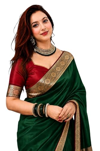 Image of Women's Glory Satin Silk Saree Plain Soft Shiny Elegant Party Traditional Ethnic