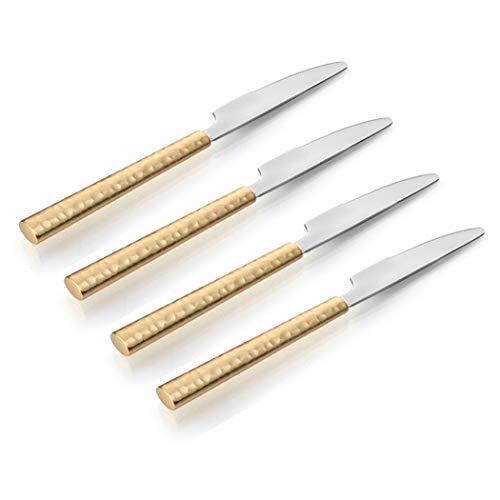 Stunning Matte Gold Two Tone Hammered Design Fruit Knife/Dessert Knife Set of 4 piece comes in a Window Box - Matte Gold