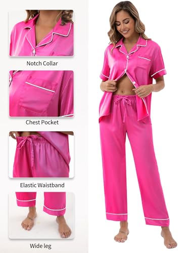 Image of UMBY Silk Satin Pajamas for Women Set 2 Piece button down Soft Silk Pjs Sets Cozy Silky Pajama Short Sleeve