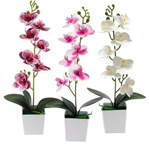 RobLuX 3 Pezzi Orchidea Finta Realistica Realistico Orchidee Finte 23cm