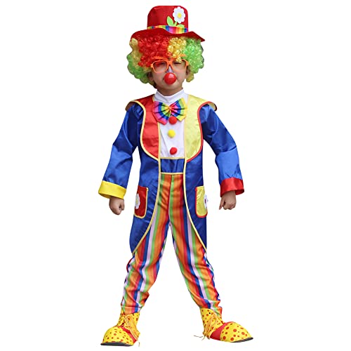Girls Boys Clown Costume For Kids Funny Circus Costume Evil Joker Cosplay Dress Up With Clown Hat Coat Fancy Polka Dots Halloween Costume Christmas Carnival Birthday Outfits Royal Blue 9-10 Years #TOP2