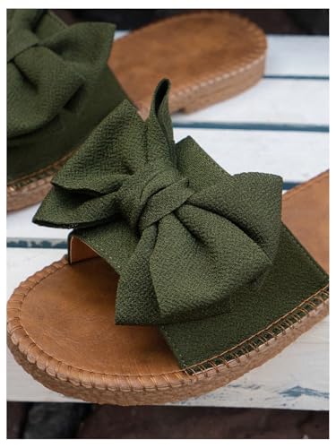 Image of GORGLITTER Women's Bow Flat Sandals Open Toe Slip On Slide Slipper Shoes | Sandals Women Comfortable, Dressy Sandal Women, Y2k Shoes, Dress Slippers for Women, Flats