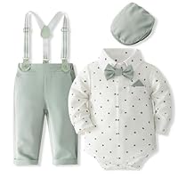 Fohuanky Baby Boy Formales Outfit Gentlemen Kleidung Set Strampler Hemd mit Fliege Hosenträger Hose & Hut für Hochzeit Geburtstag Party