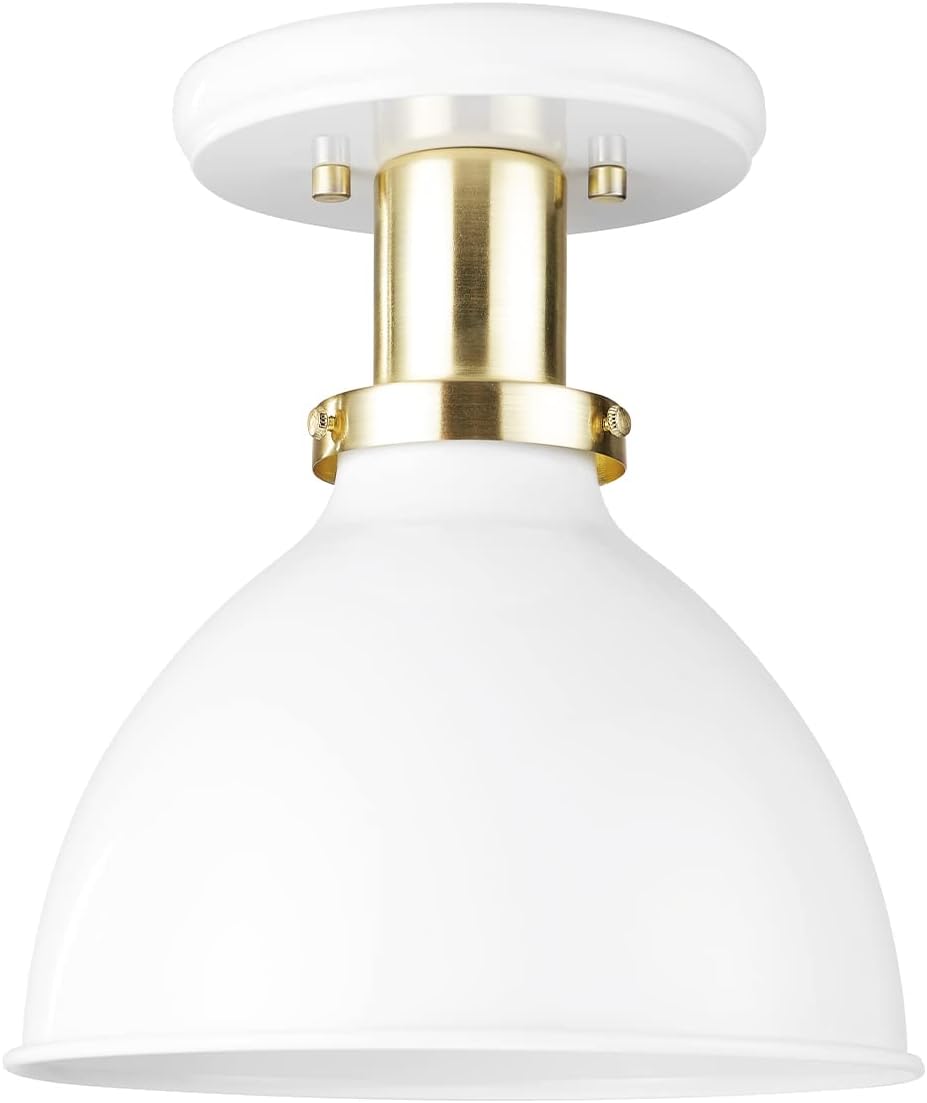 GLOBE Electric 61262 1-Light Semi-Flush Mount Ceiling Light, Matte White, Gold Accent, Bedroom Lighting Fixtures Ceiling, Dining Room Fixture, Timeless Lighting for Hallway, Modern Glam