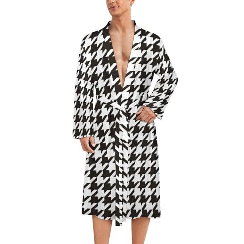 Peignoir de bain pour homme kimono pied-de-poule noir et blanc en coton léger
