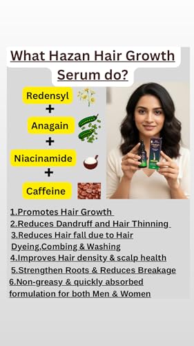 Image of Hazan Hair Growth Serum With 4-in-1 Advanced Formulation-Redensyl + Anagain + Niacinamide + Caffeine | Boosts Hair Growth & Density | Prevents Hair Fall by 90%,tested on Real individuals | Prevents Rough,Frizzy Hairs,Restores Smoothness | Non-Greasy | For Men & Women | 30ml